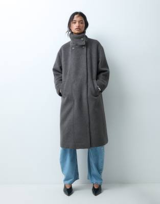 Asos Design Funnel Neck Formal Coat With Wool In Gray