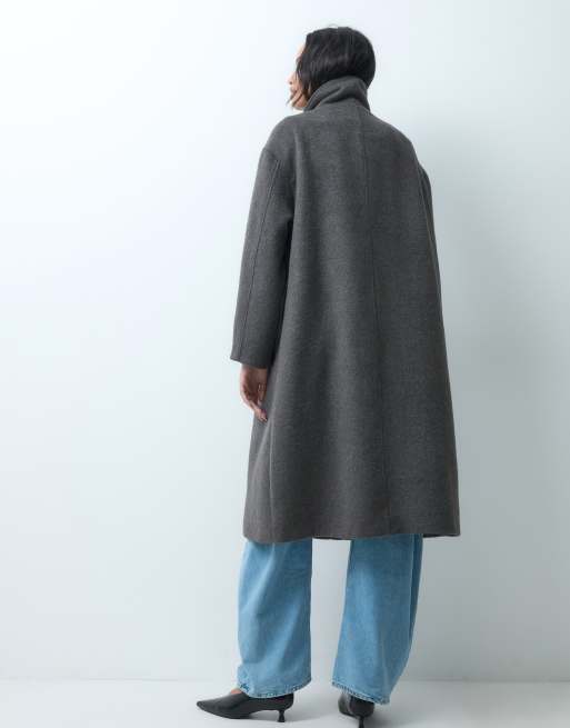 ASOS DESIGN funnel neck formal coat with wool in mocha, 2 of 5