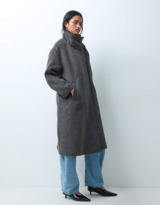 ASOS DESIGN funnel neck formal coat with wool in mocha, 4 of 5