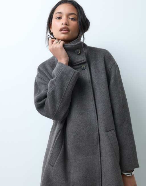 ASOS DESIGN funnel neck formal coat with wool in mocha, 5 of 5