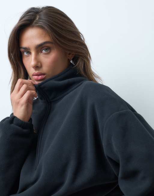 ASOS DESIGN funnel neck half zip pull over polar fleece in black, 4 of 5