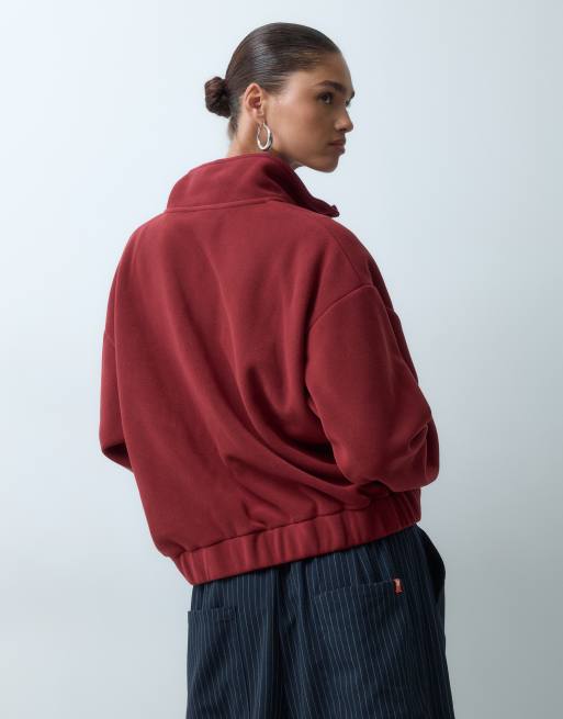 ASOS DESIGN funnel neck half zip pull over polar fleece in burgundy, 2 of 4