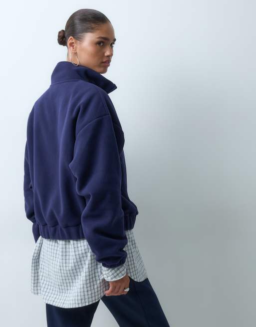 ASOS DESIGN funnel neck half zip pull over polar fleece in navy, 3 of 4