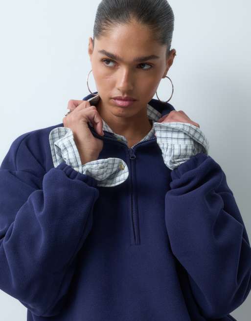 ASOS DESIGN funnel neck half zip pull over polar fleece in navy, 4 of 4