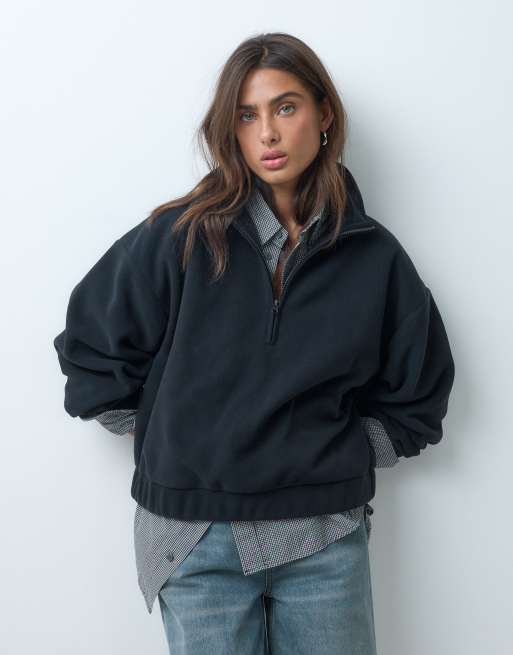 ASOS DESIGN funnel neck half zip pull over polar fleece sweatshirt in black, 3 of 5