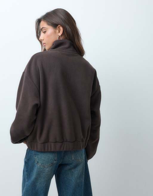 ASOS DESIGN funnel neck half zip pull over polar fleece sweatshirt in chocolate, 5 of 5