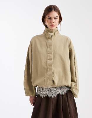 Asos Design Funnel Neck Jacket In Nude