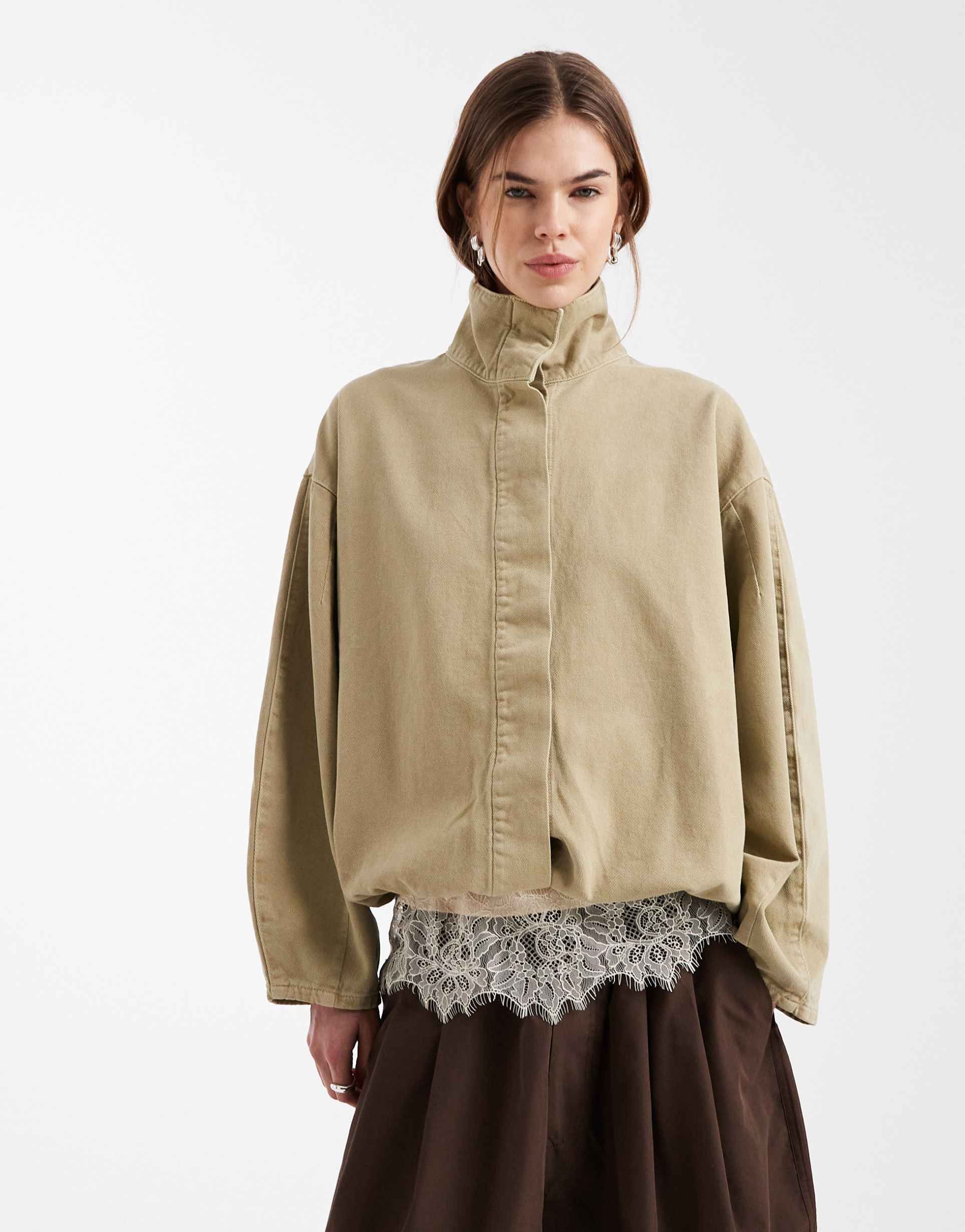 asos design funnel neck jacket in stone