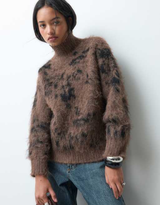 ASOS DESIGN funnel neck jumper in brushed leopard print, 2 of 5