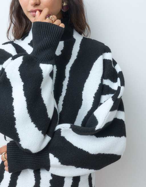 ASOS DESIGN funnel neck jumper in zebra, 3 of 5