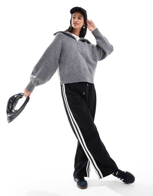 ASOS DESIGN funnel neck jumper with zip in clean yarn in charcoal