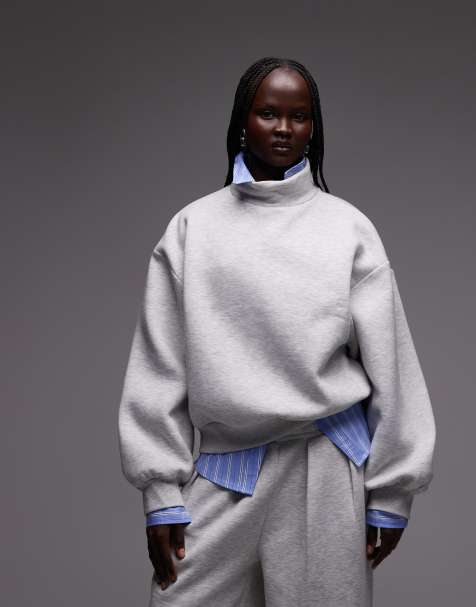 ASOS DESIGN funnel neck long sleeve co-ord sweatshirt in grey