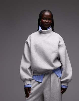 Asos Design Funnel Neck Long Sleeve Sweatshirt In Gray