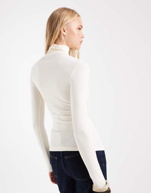 ASOS DESIGN funnel neck long sleeve top in cream, 4 of 4