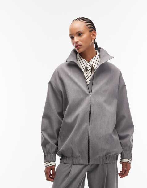 ASOS DESIGN funnel neck longline bomber jacket in charcoal - view 1