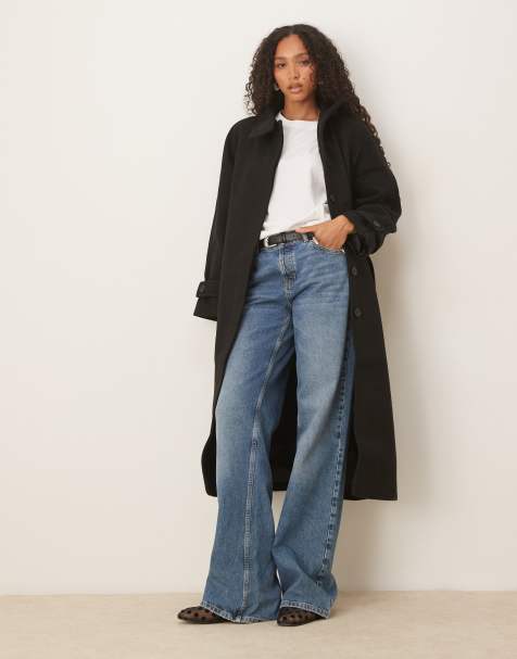 ASOS DESIGN funnel neck longline formal trench coat in black - view 1