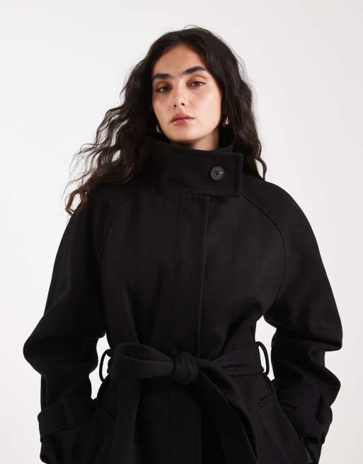 ASOS DESIGN funnel neck longline formal trench coat in black