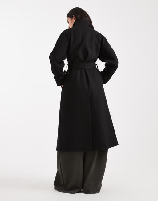 ASOS DESIGN funnel neck longline formal trench coat in black