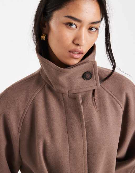 ASOS DESIGN funnel neck longline formal trench coat in mushroom