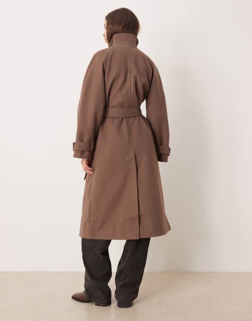 ASOS DESIGN funnel neck longline formal trench coat in mushroom