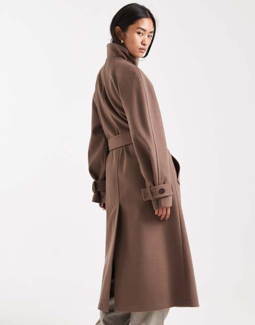 ASOS DESIGN funnel neck longline formal trench coat in mushroom