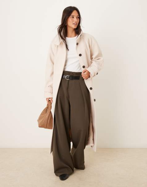 ASOS DESIGN funnel neck longline formal trench coat in oatmeal - view 1