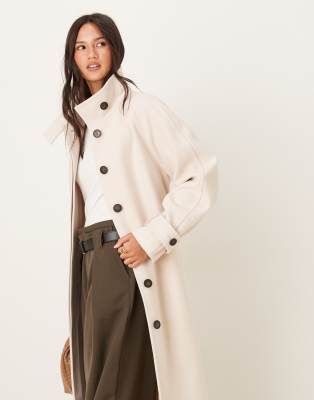 Asos Design Funnel Neck Longline Formal Trench Coat In Neutral