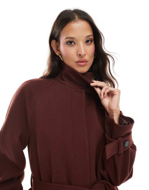 ASOS DESIGN funnel neck longline formal trench coat in rust
