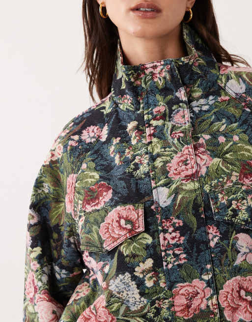 ASOS DESIGN funnel neck longline jacket in floral tapestry print - part of a set, 2 of 4
