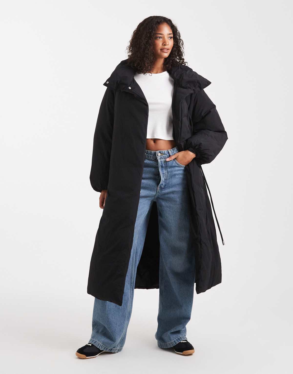 ASOS DESIGN funnel neck longline puffer jacket in black