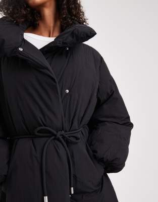 Asos Design Funnel Neck Longline Puffer Jacket In Gray