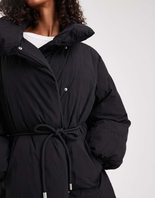 ASOS DESIGN funnel neck longline puffer jacket in black