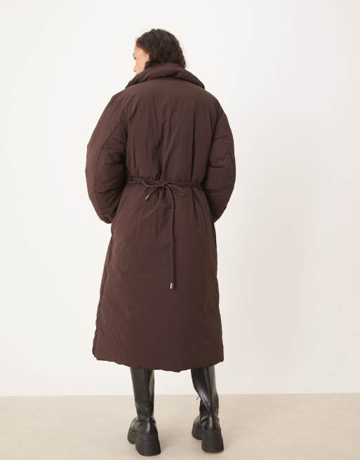 ASOS DESIGN funnel neck longline puffer jacket in chocolate