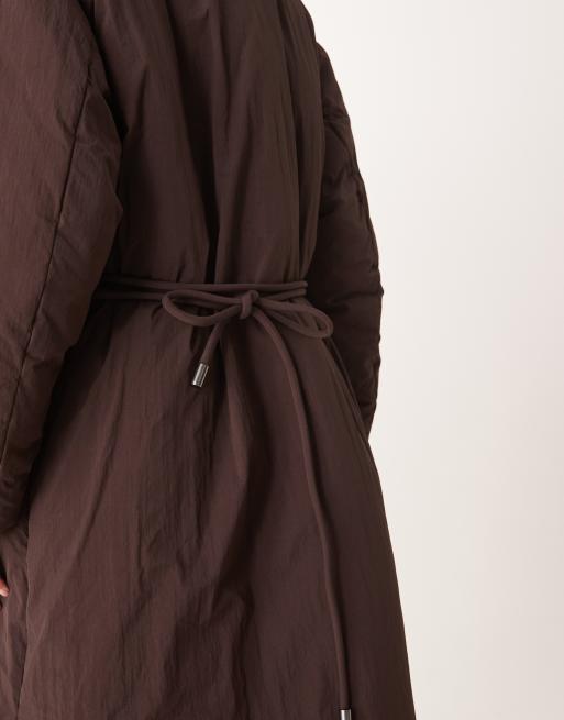 ASOS DESIGN funnel neck longline puffer jacket in chocolate
