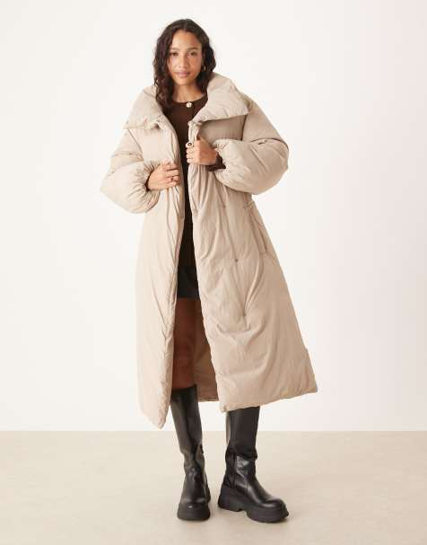 ASOS DESIGN funnel neck longline puffer jacket in marshmellow - view 1