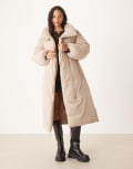 [ASOS DESIGN] ASOS DESIGN funnel neck longline puffer jacket in marshmellow-Neutral S Oatmeal