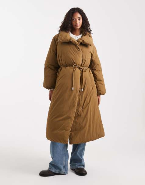 ASOS DESIGN funnel neck longline puffer jacket in Olive - view 1
