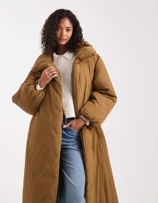 Asos Design Funnel Neck Longline Puffer Jacket In Multi