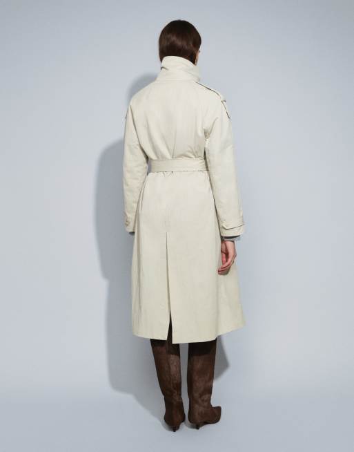 ASOS DESIGN funnel neck longline trench coat in stone, 3 of 4