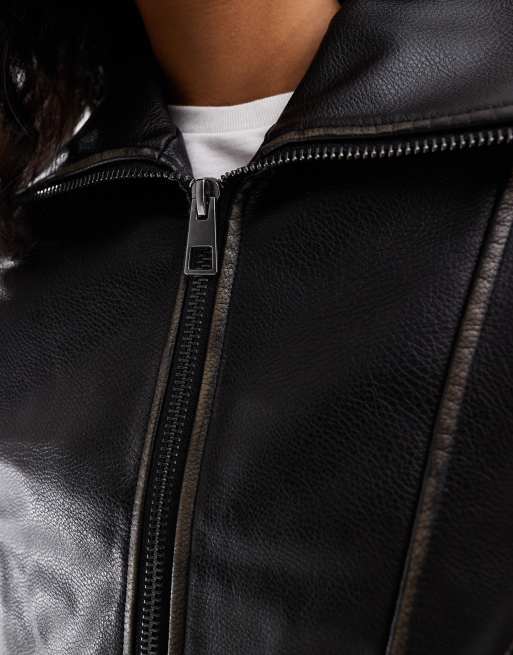 ASOS DESIGN funnel neck oversized biker jacket in black, 4 of 4