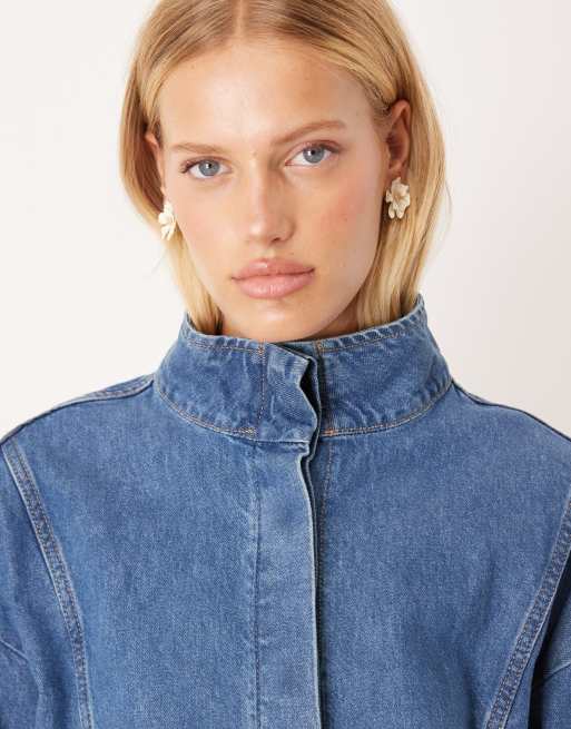 ASOS DESIGN funnel neck oversized jacket in indigo