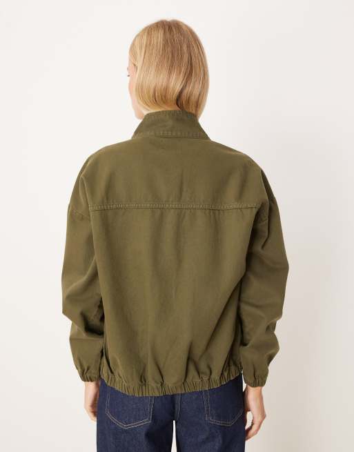 ASOS DESIGN funnel neck oversized jacket in khaki green