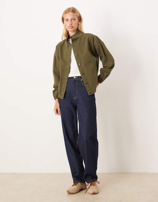 ASOS DESIGN funnel neck oversized jacket in khaki green