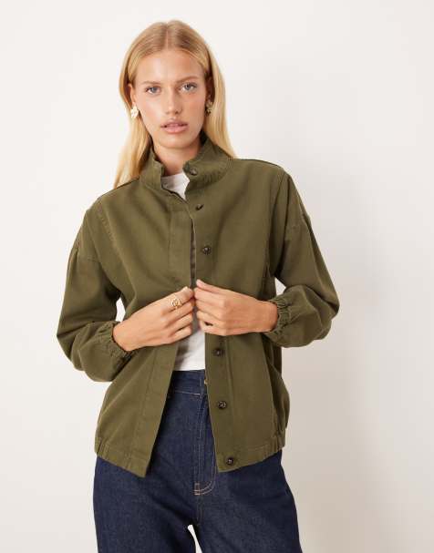 ASOS DESIGN funnel neck oversized jacket in khaki - view 1