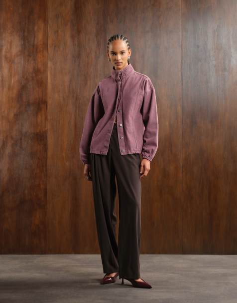 ASOS DESIGN funnel neck oversized jacket in pink - view 1