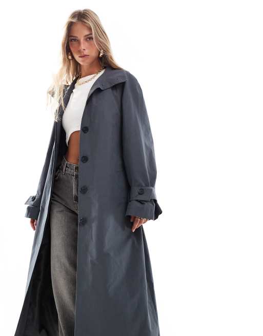 ASOS DESIGN funnel neck oversized longline trench coat in navy ASOS