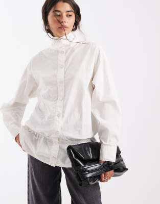 Asos Design Funnel Neck Peplum Shirt In Multi
