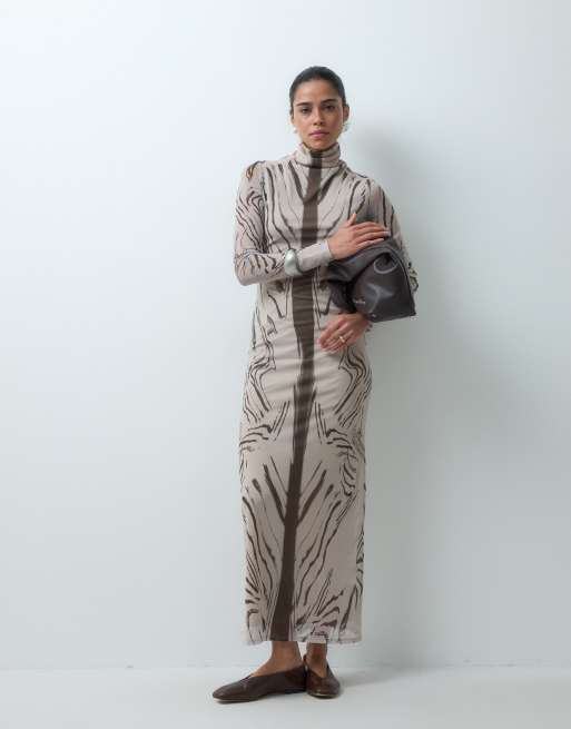 ASOS DESIGN funnel neck placement print midi dress, 3 of 4