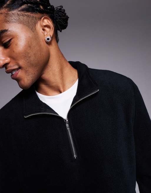 ASOS DESIGN funnel neck quarter zip fleece sweatshirt in black, 5 of 5