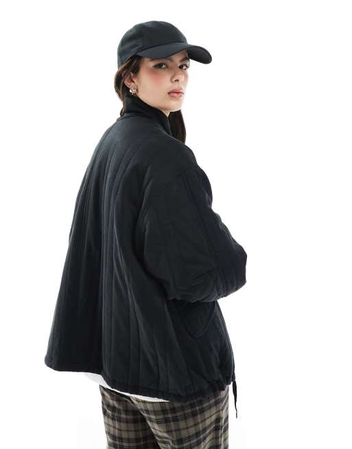 ASOS DESIGN funnel neck quilted jacket in black